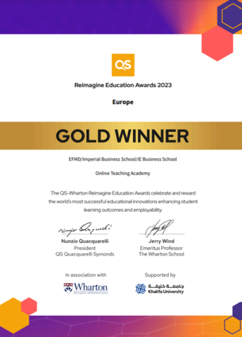 QS Awards for European region certificate
