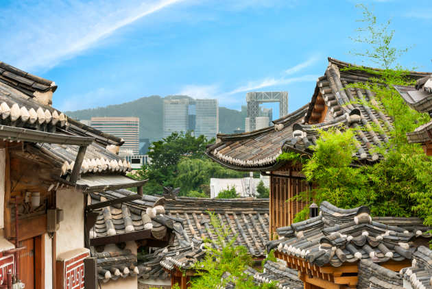 Traditional Korean architecture of Bukchon Hanok Village in Seoul