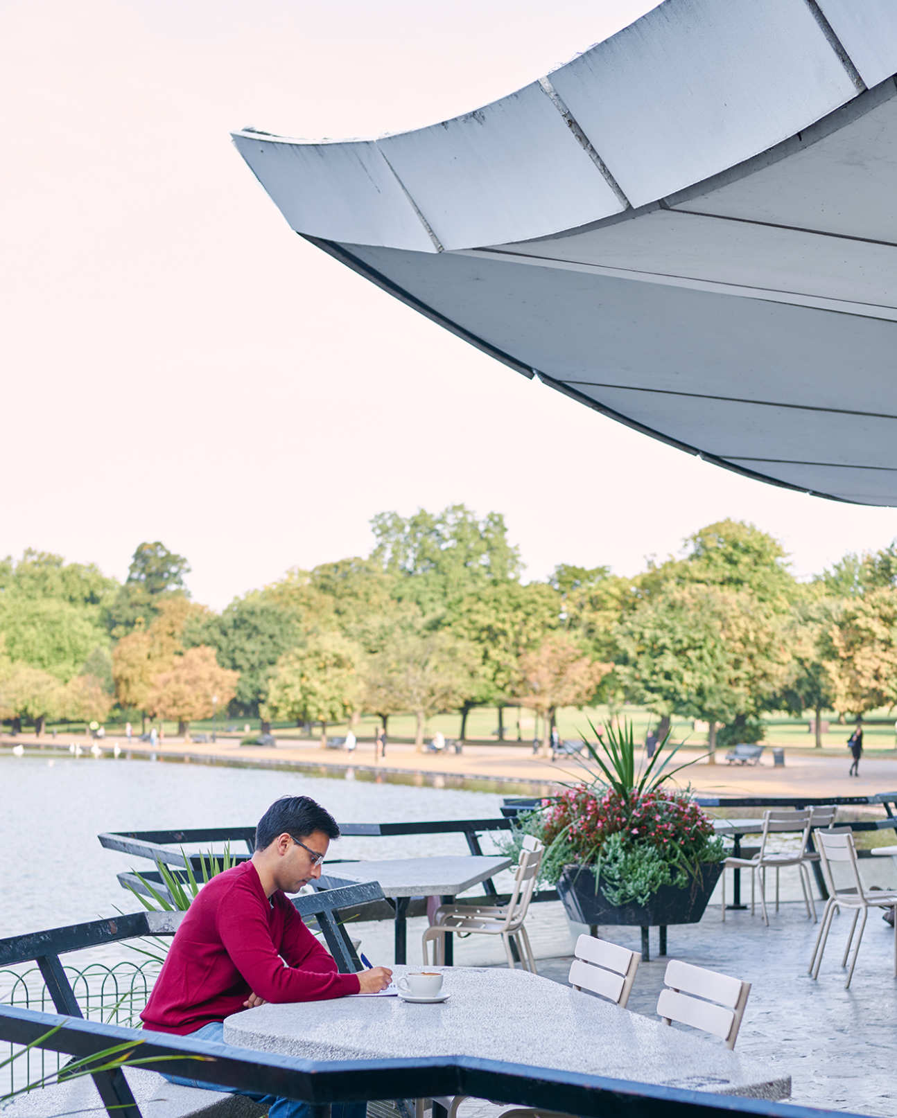 Imperial student Kunal Bhatia sat at a table by the Serpentine in Hyde Park