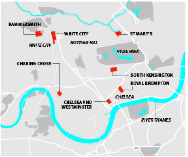 Map of London with White City located near Hammersmith