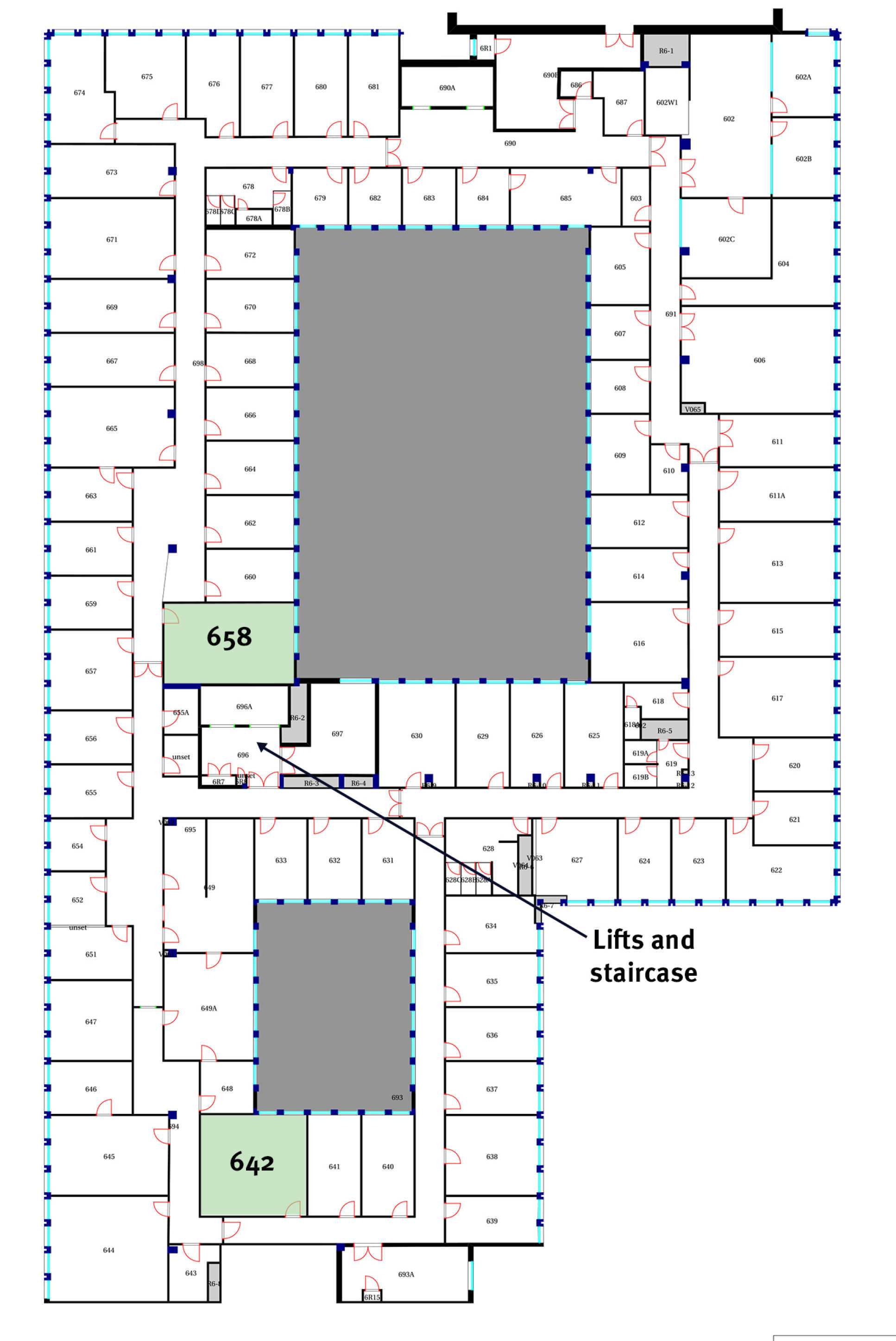 Floorplan of Huxley Building sixth floor