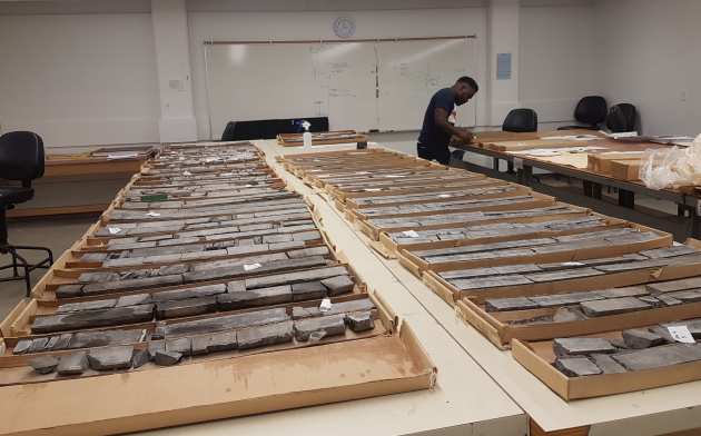 Trays of drill core - cylinders of rock - from University of Alberta