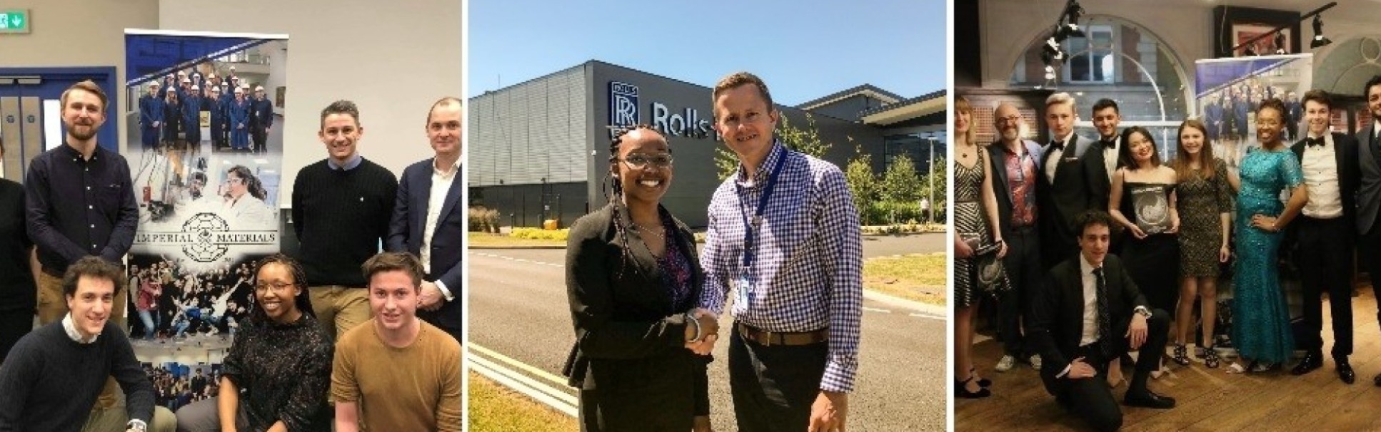 Abigael at the MatSoc Panel discussion, with Warwick Matthews during her Rolls Royce Internship and as part of the MatSoc 2018-19 Committee.