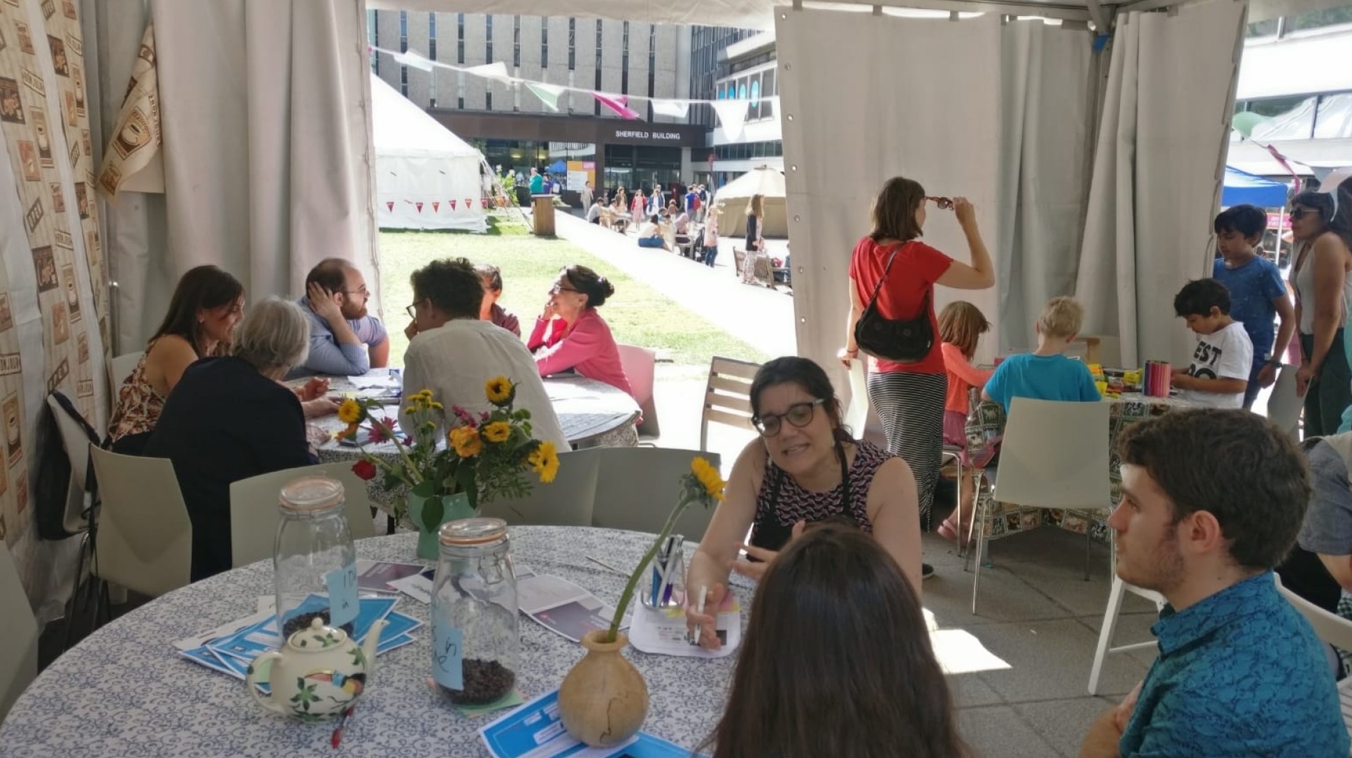 In the festival tent