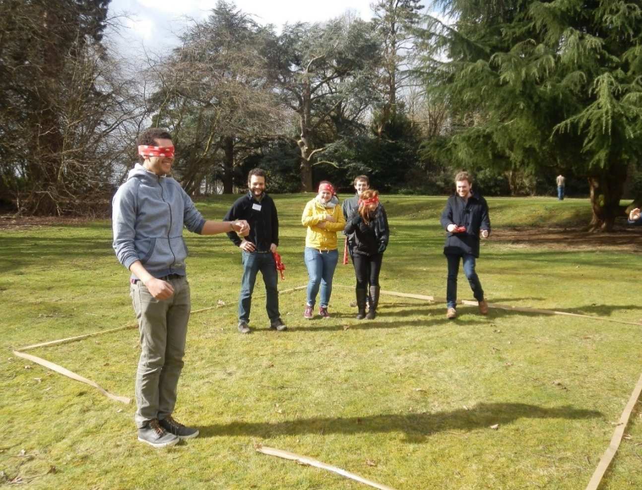 students taking part in team exercise 