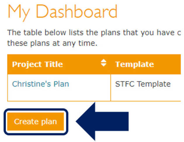 DMPOnline create plan button