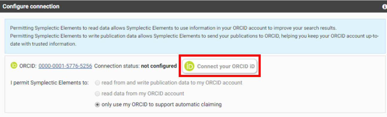 Connect ORCID ID button highlighted