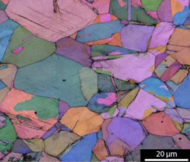 EBSD micrograph of deformed TWIP steel showing thin deformation twins