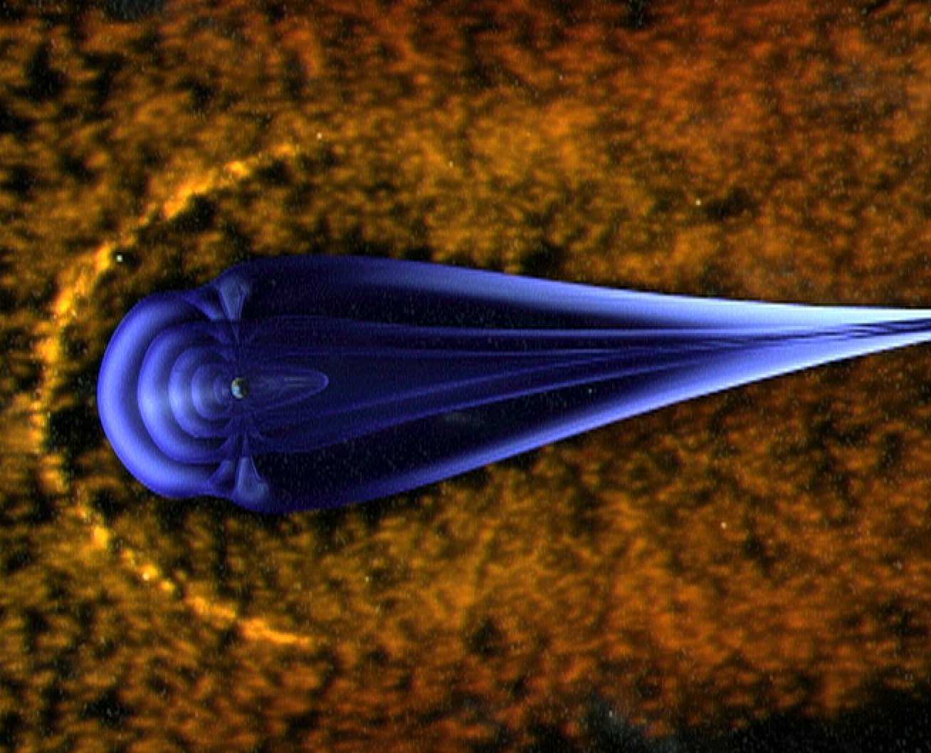 The bow shock standing in front of the Earth's magnetosphere. Image credit: ESA.
