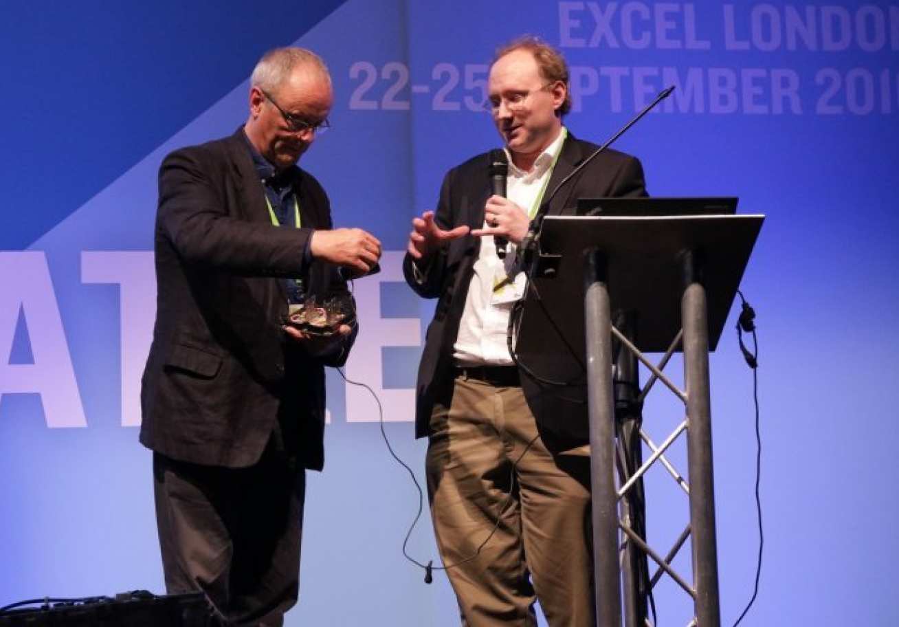 Paul Mitcheson (r) with Robert Llewellyn at New Scientist Live 2016