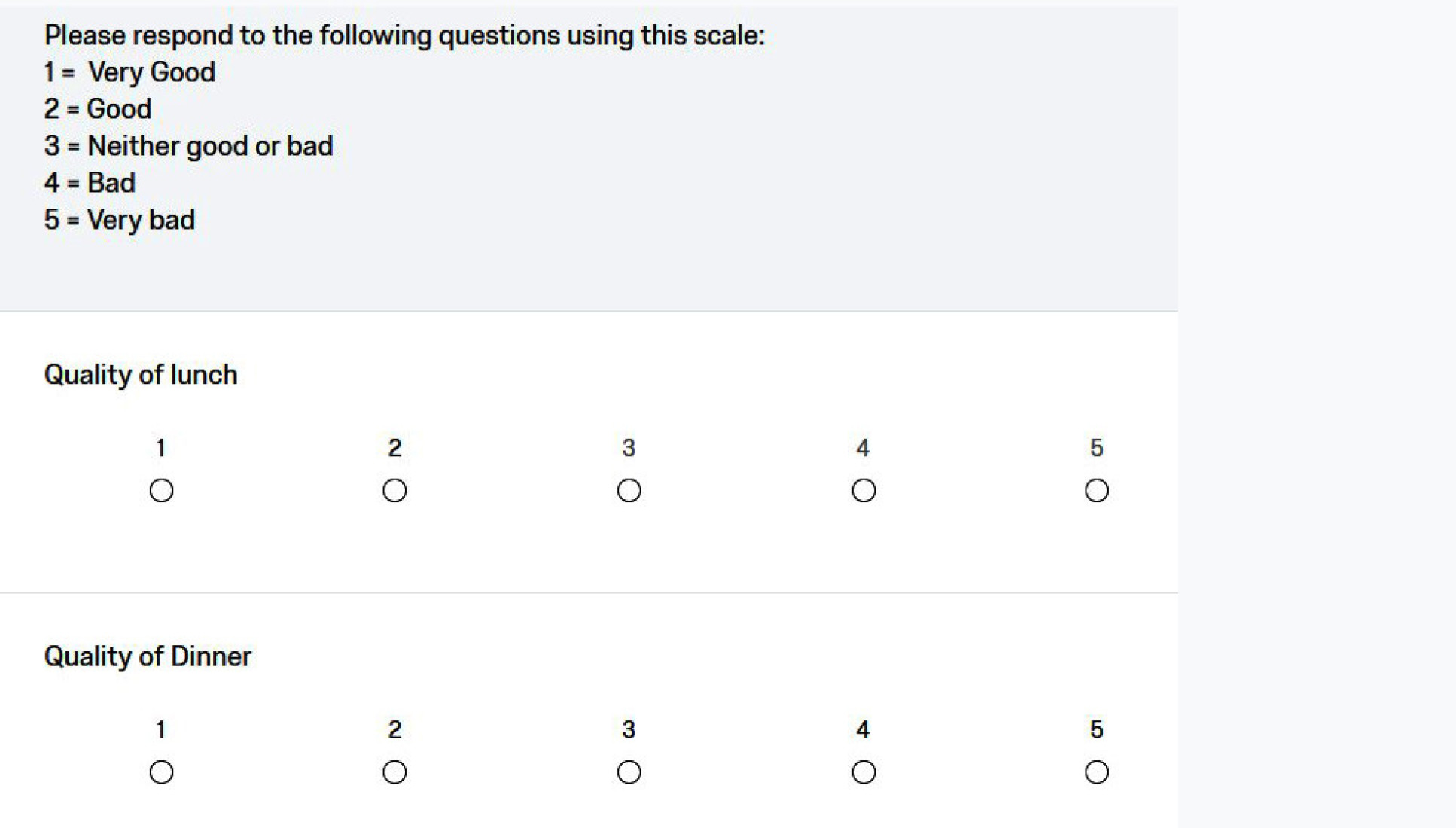 An example of a question badly formatted with horizontal selection