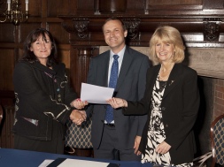 (L-R) PMI President Susan Andrews, Minister for Pensions Steve Webb MP, Imperial's Professor Julia Buckingham