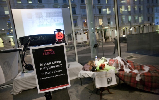 A window on my world: "My brain activity, breathing, eye movements and pulse are projected onto the Exhibition Road window"