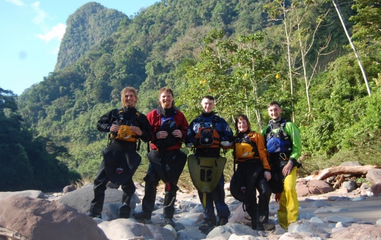 The team in the jungle after a day of paddling (Adam Holland)