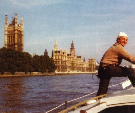 Porter aboard the boat Annobelle, purchased with part of the Nobel Prize money