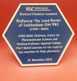 National Chemical Landmark award plaque, unveiled by Lady Porter