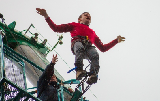 Divisional Operations Manager Tom Pearson (Communications and Development) jumping for the Rectors Scholarship Fund