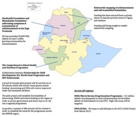 Map of active programmes SCI is involved in across Ethiopia