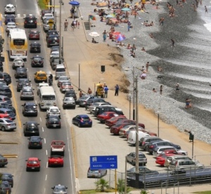 Traffic jam at Miraflores Beach, Lima