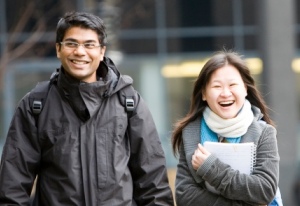 Students walking through campus.