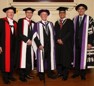 L to R: The Provost, Rodney Eastwood, Brian Spalding, Rajive Kaul, the President and Rector