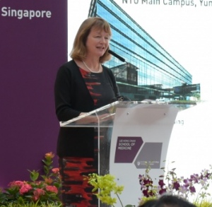 Imperial's President Professor Alice Gast addresses guests at the stone laying ceremony