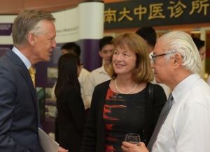 LKCMedicine’s Dean James Best and Imperial's President Alice Gast with the President of Singapore