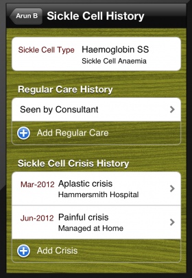 Sickle cell history app page