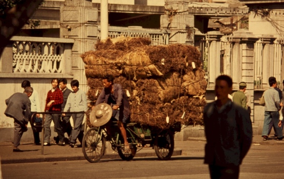 Guangzhou – moving heavy goods by bicycle, 1976