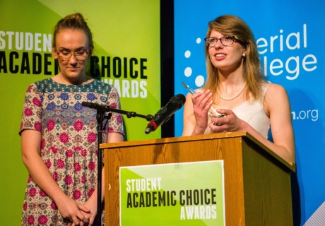 Claudia Schulz collecting her award from Chemical Engineering Departmental Rep, Rachel Hounslow