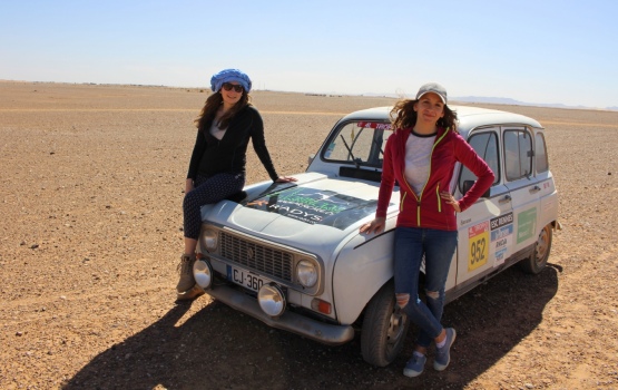 Emilie and Dounia with their Renault 4L
