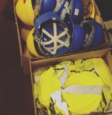 Organising a rather large number of hard hats and high vis jackets!