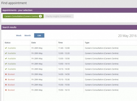 Screenshot of Booking Appointments