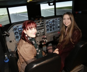 Students in a flight simulator