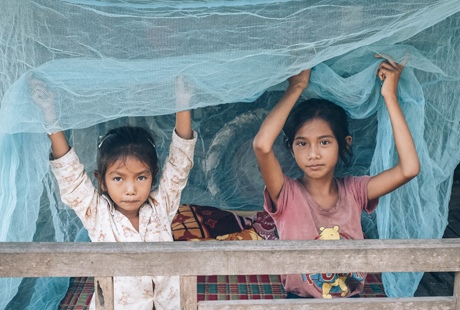 Children in Cambodia with Malaria nets (credit:WHO)