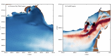 Hydrodynamic simulations modelling tidal lagoon power plants from Dr Angeloudis’s work