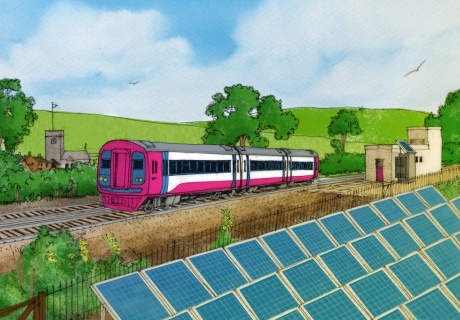 A train being powered by solar panels