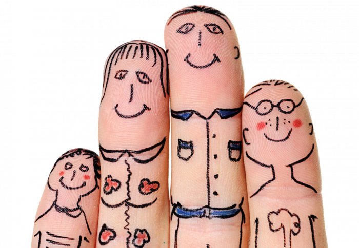 Fingers drawn on to represent a family