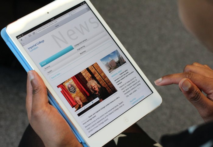 Imperial News viewed on a tablet
