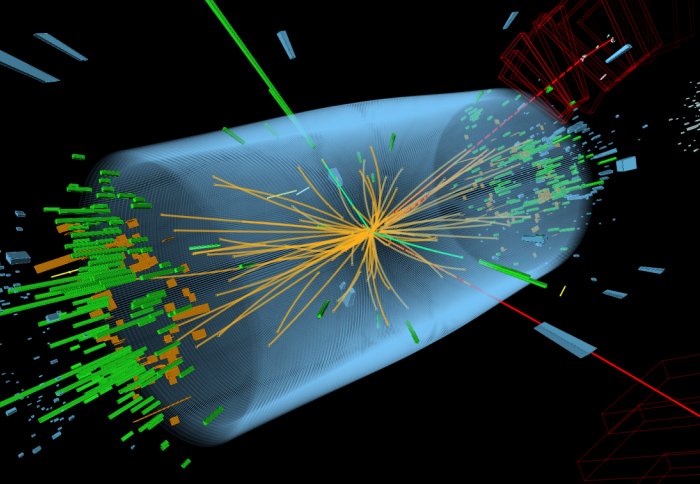 Visualisation of particle collisions &copy; 2012 CERN, for the benefit of the CMS Collaboration
