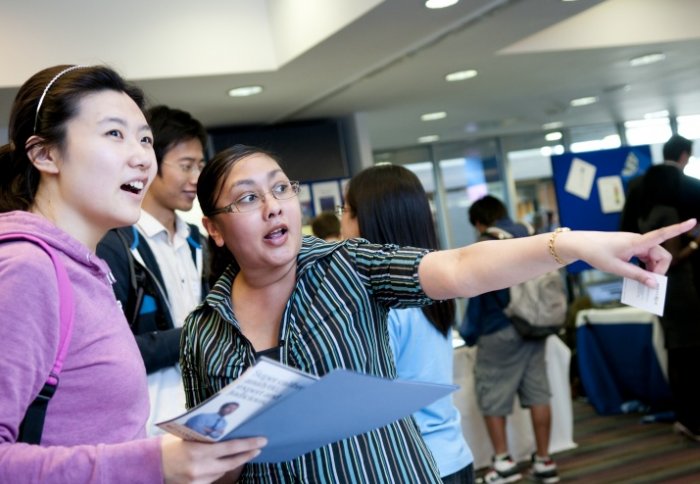 Student and employer at Careers Fair