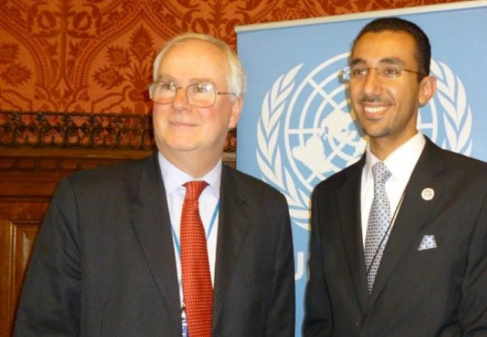 Image: Yousef with Ambassador Sir Mark Lyall Grant, UK Permanent Representative to the UN