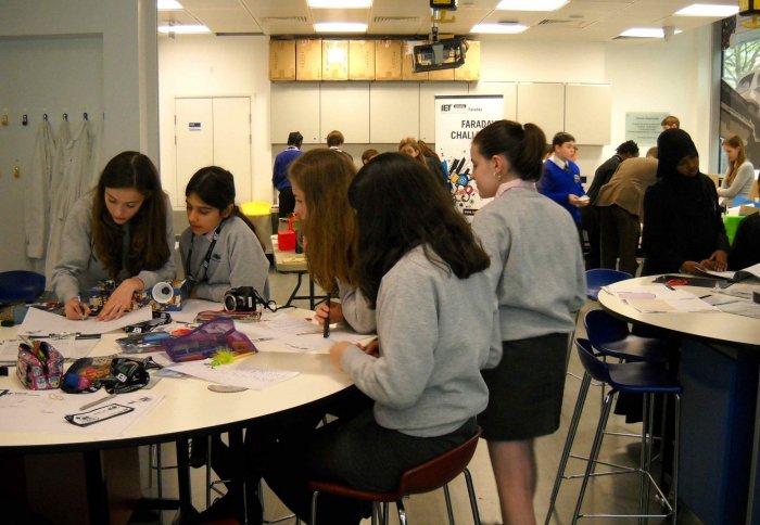Year 8 pupils working on their protoypes at the IET Challenge event hosted by the Department