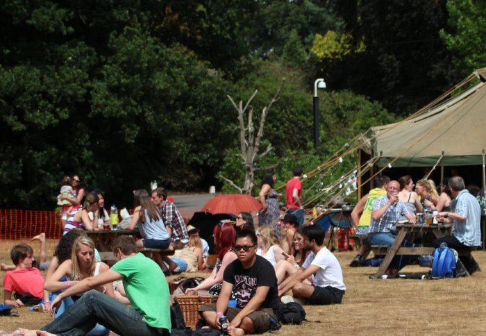 Students sit on the lawn at Silfest, enjoying the music and food available at the festival.
