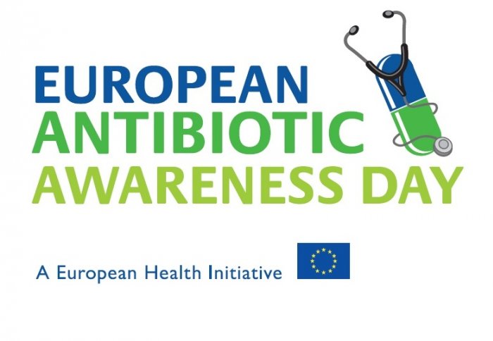 European Antibiotic Awareness Day logo - a blue and green pill wrapped in a stethoscope