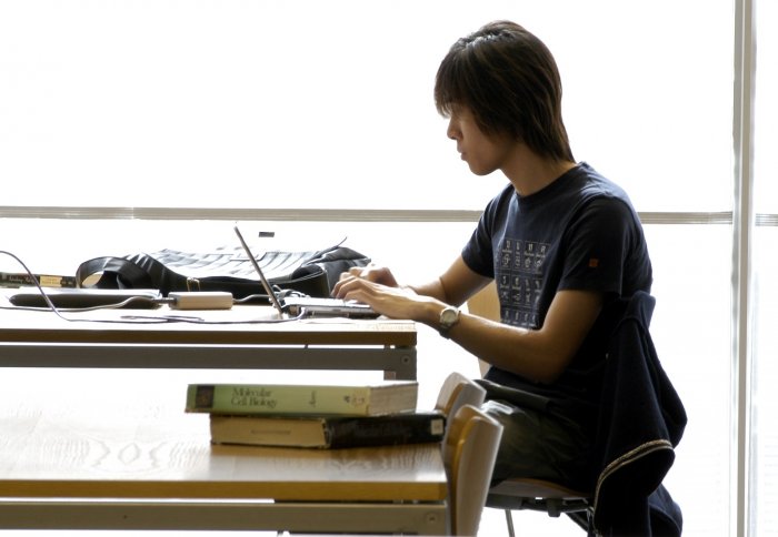 Student working on laptop