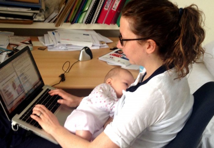 Nell and five-month-old Edith revising for pathology finals