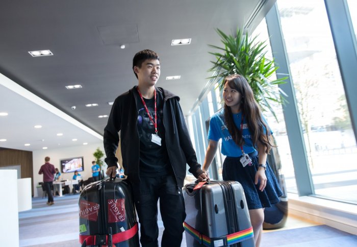 A new student arrives at Imperial's Woodward Hall last year