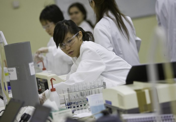 Science students in a lab