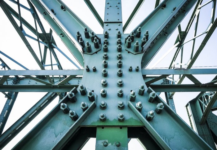 Close up of bolts on a bridge